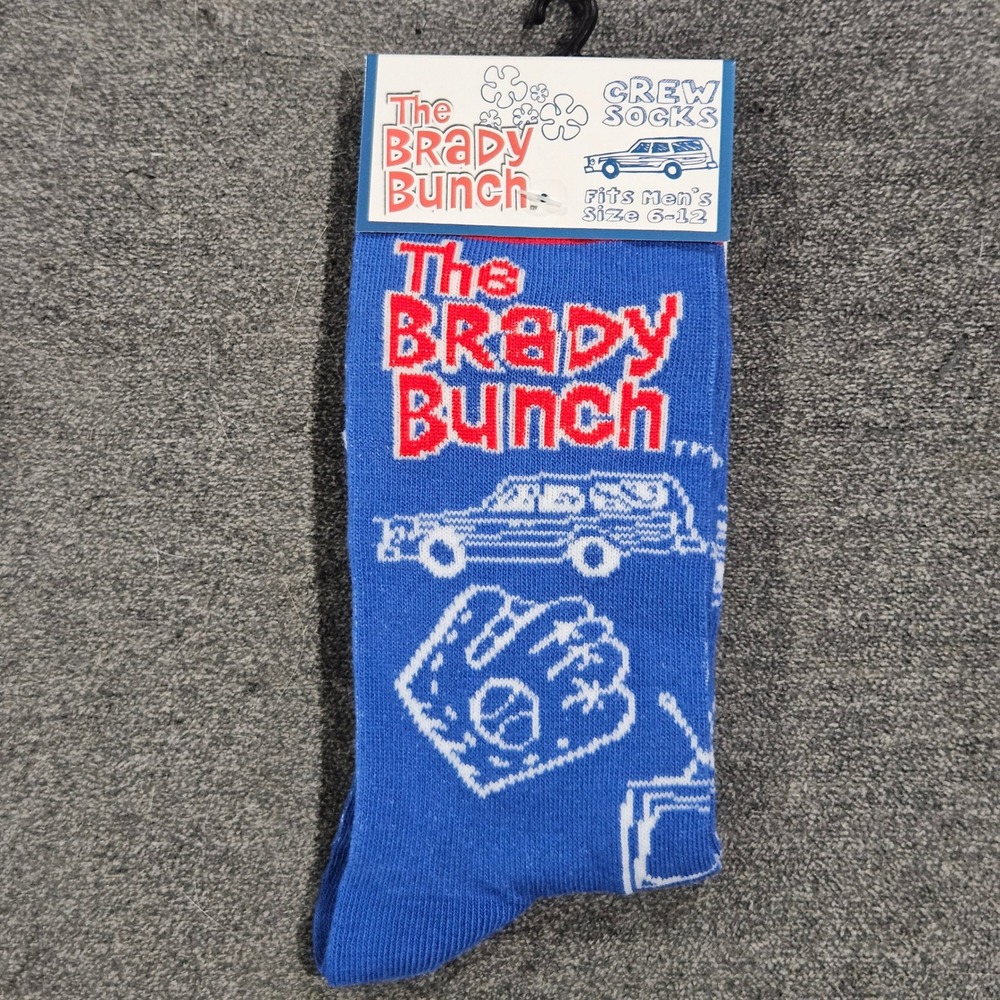 The Brady Bunch Mens Crew Socks Blue Retro 70s TV Show Graphic Odd Sox Size 6-12